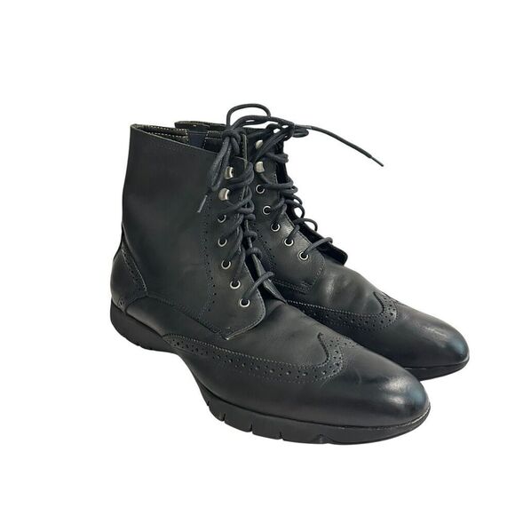 Hush Puppies Mens Black Leather Wingtip Combat Boots Vibram Sole Size 13 H103421 main image 5